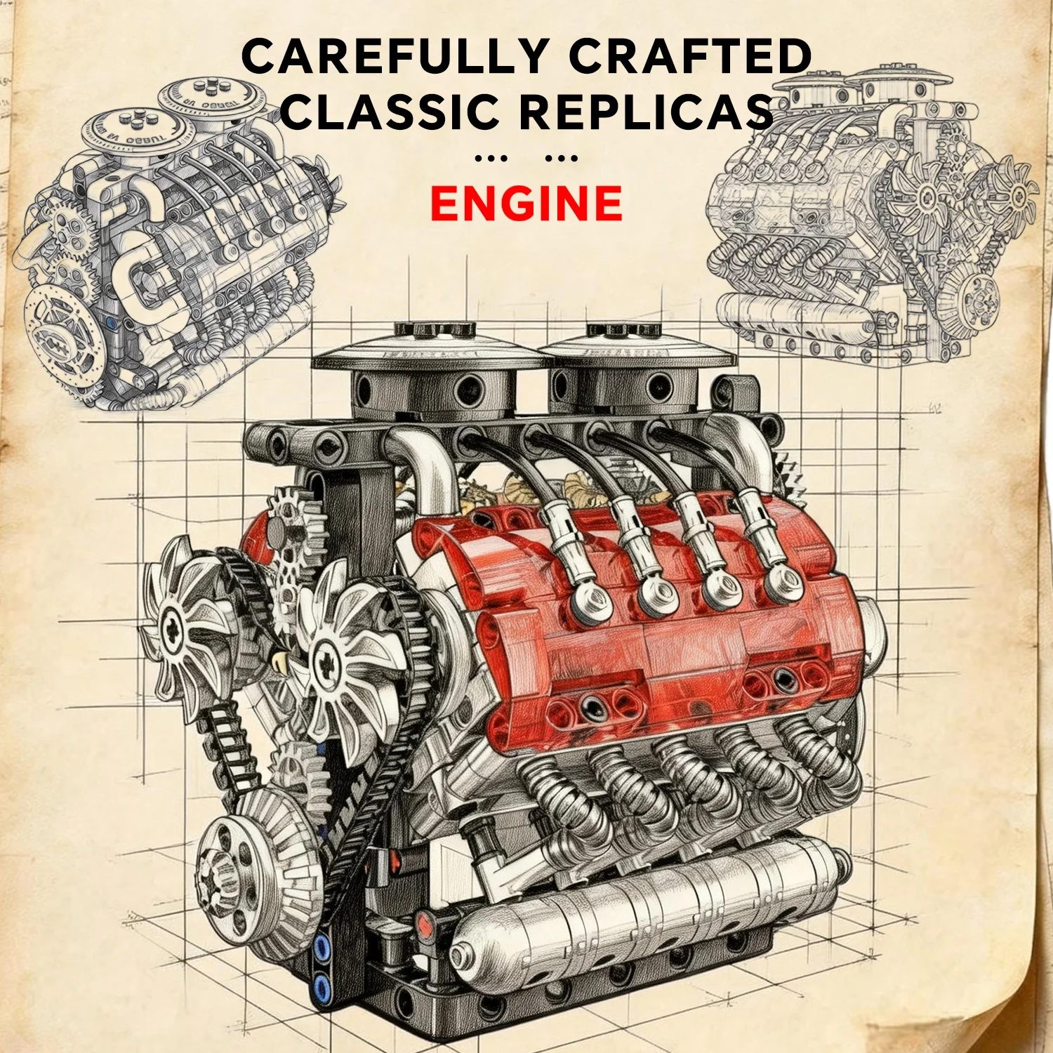 Model Kit V8 Engine - 548PCS New Blocks Toy V8 Twin-Turbo