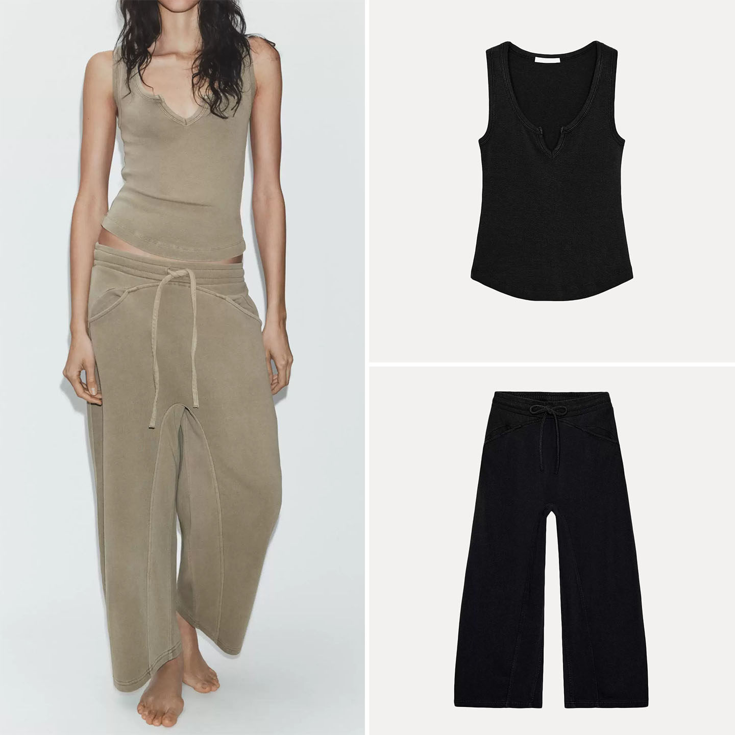 Wash Effect Set - Women's Fashionable Sleeveless round Neck Washed