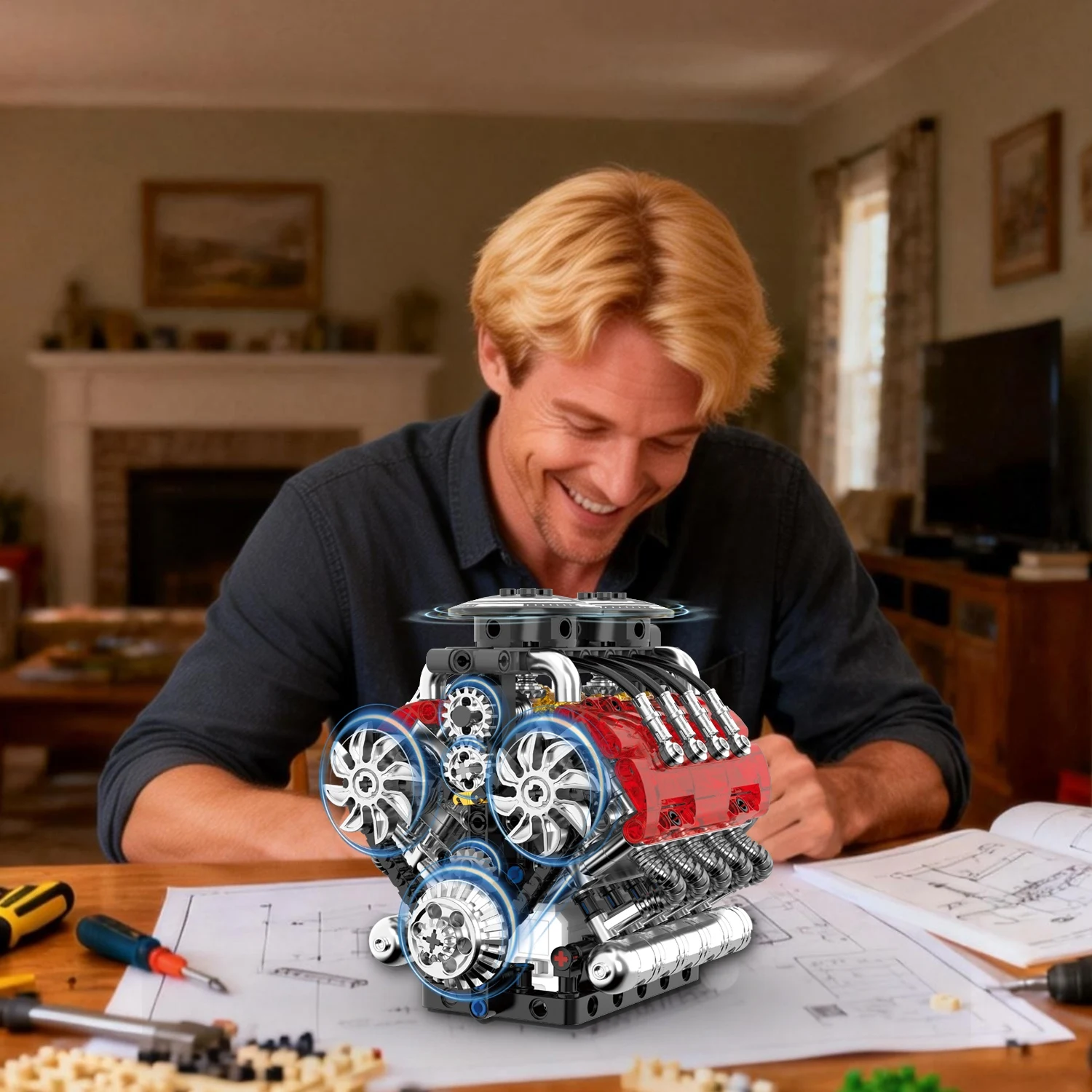 548PCS New Blocks Toy V8 Twin- - Model Kit V8 Engine avis et prix