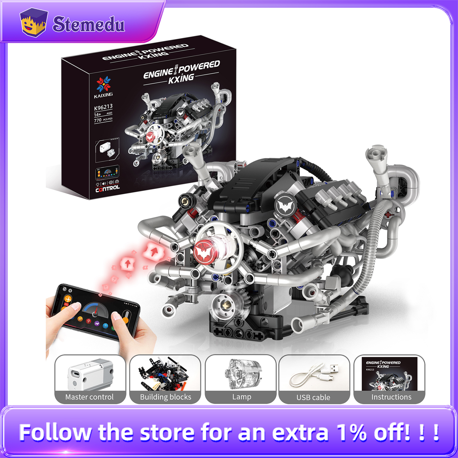 K96213 770pcs V8 Engine Model  - Model Kit V8 Engine avis et prix