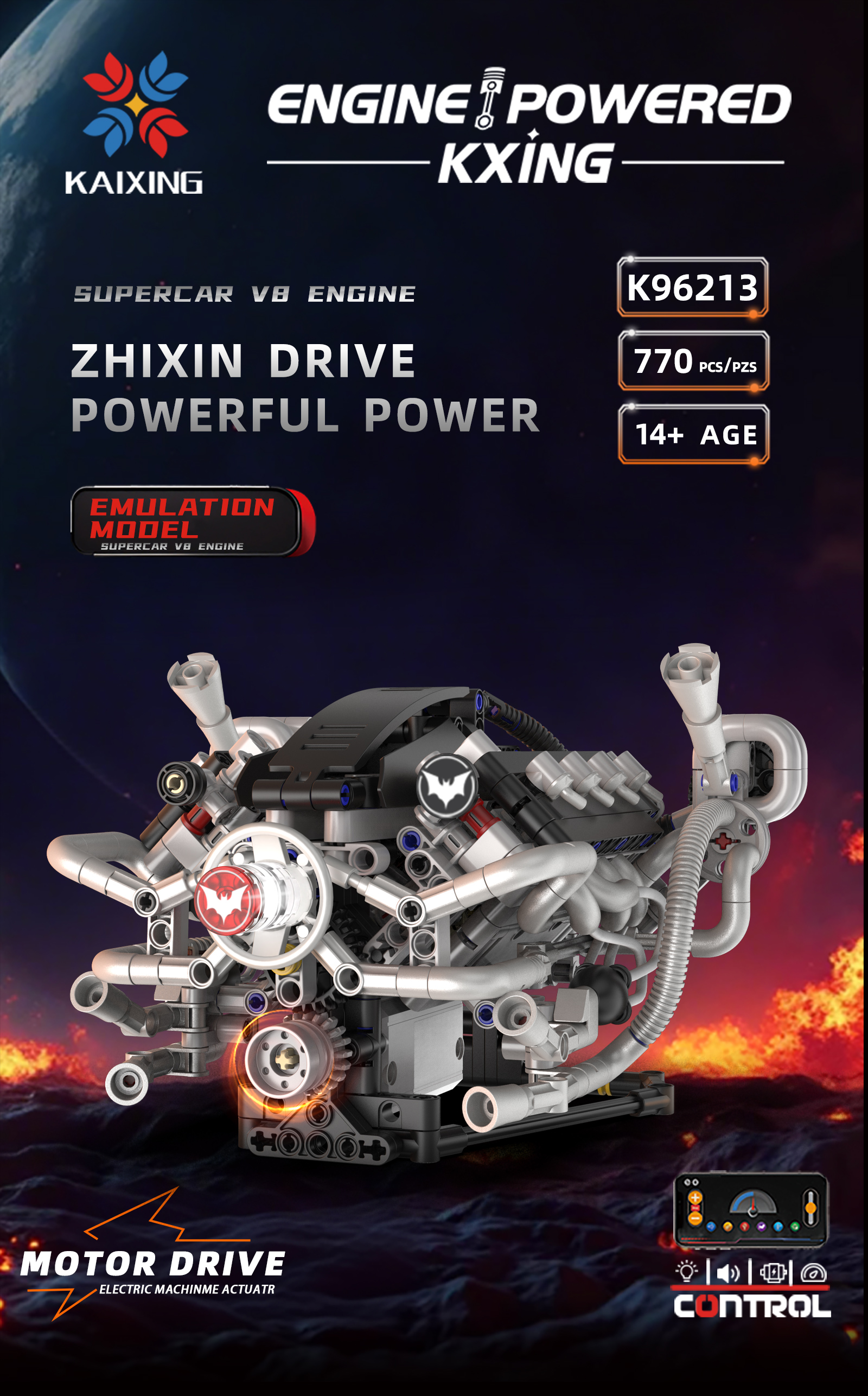K96213 770pcs V8 Engine Model  - Model Kit V8 Engine avis et prix
